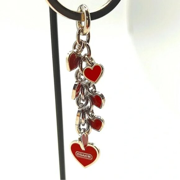 Coach Enamel Cascading Red Hearts Key Ring Fob Bag Charm - Picture 1 of 4